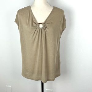 Prosecco brand tan linen blend top